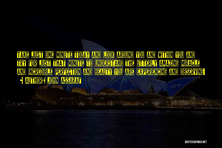 John Assaraf Quotes: Take Just One Minute Today And Look Around You And Within You And Try For Just That Minute To Understand