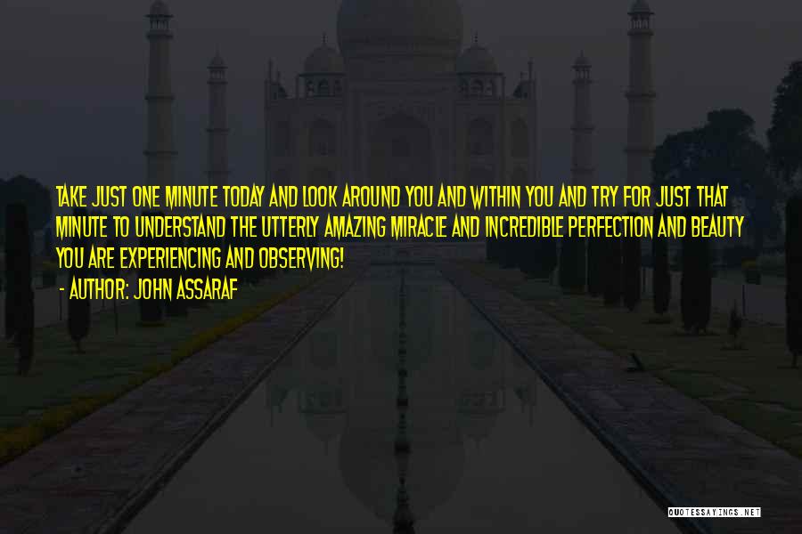 John Assaraf Quotes: Take Just One Minute Today And Look Around You And Within You And Try For Just That Minute To Understand