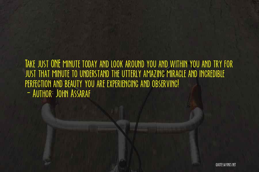 John Assaraf Quotes: Take Just One Minute Today And Look Around You And Within You And Try For Just That Minute To Understand