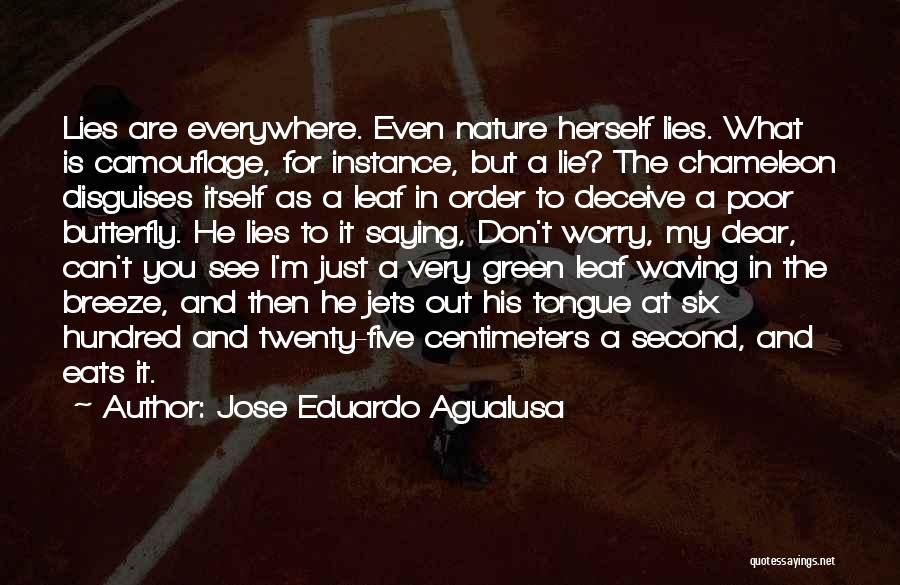 Jose Eduardo Agualusa Quotes: Lies Are Everywhere. Even Nature Herself Lies. What Is Camouflage, For Instance, But A Lie? The Chameleon Disguises Itself As