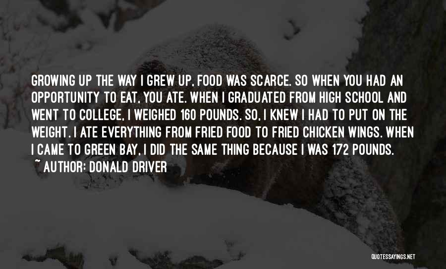 Donald Driver Quotes: Growing Up The Way I Grew Up, Food Was Scarce. So When You Had An Opportunity To Eat, You Ate.