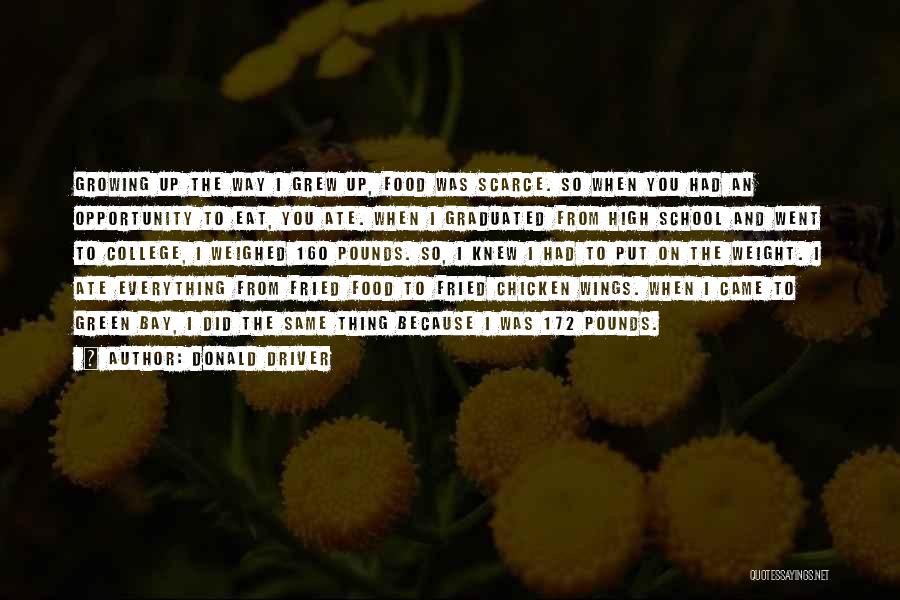 Donald Driver Quotes: Growing Up The Way I Grew Up, Food Was Scarce. So When You Had An Opportunity To Eat, You Ate.