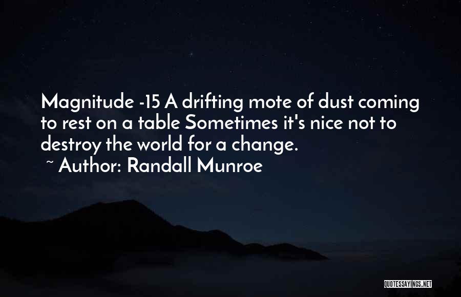 Randall Munroe Quotes: Magnitude -15 A Drifting Mote Of Dust Coming To Rest On A Table Sometimes It's Nice Not To Destroy The