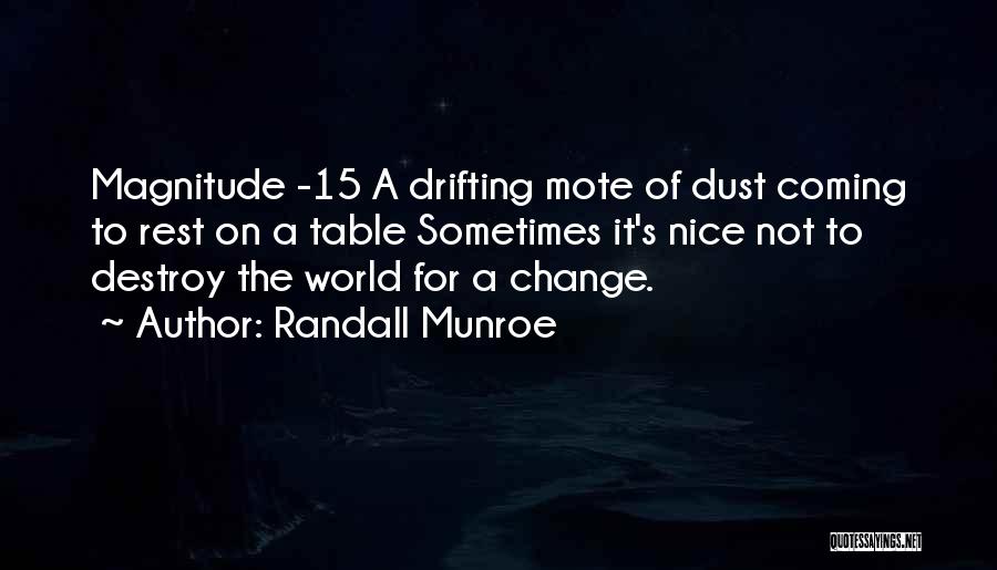 Randall Munroe Quotes: Magnitude -15 A Drifting Mote Of Dust Coming To Rest On A Table Sometimes It's Nice Not To Destroy The