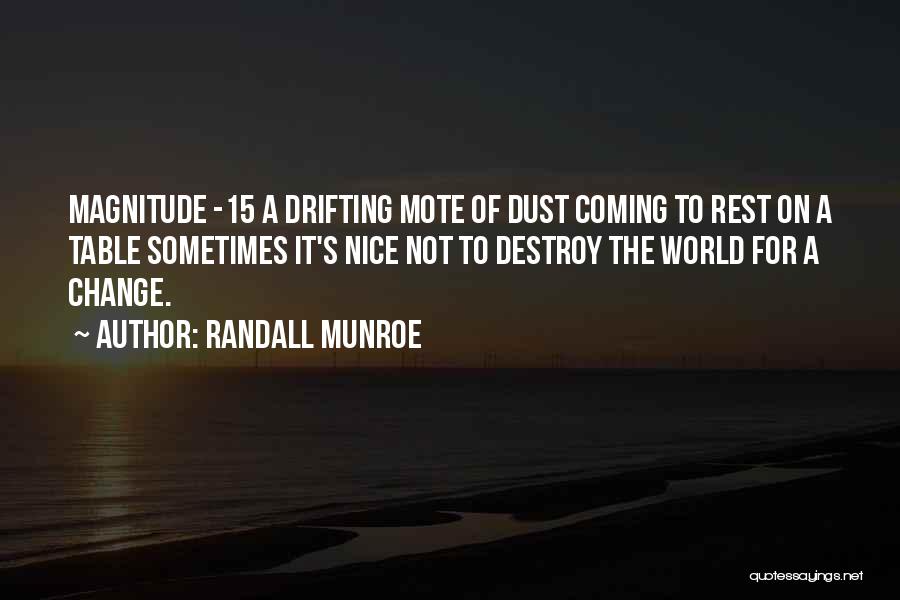 Randall Munroe Quotes: Magnitude -15 A Drifting Mote Of Dust Coming To Rest On A Table Sometimes It's Nice Not To Destroy The