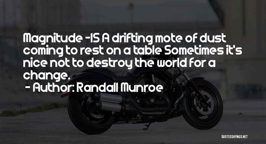 Randall Munroe Quotes: Magnitude -15 A Drifting Mote Of Dust Coming To Rest On A Table Sometimes It's Nice Not To Destroy The
