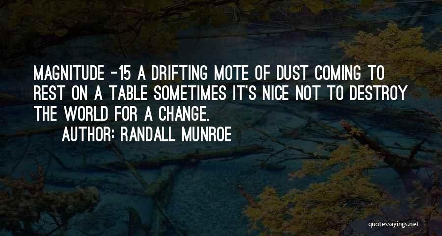 Randall Munroe Quotes: Magnitude -15 A Drifting Mote Of Dust Coming To Rest On A Table Sometimes It's Nice Not To Destroy The