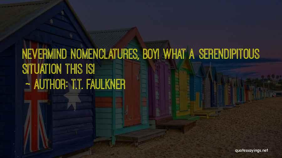 T.T. Faulkner Quotes: Nevermind Nomenclatures, Boy! What A Serendipitous Situation This Is!