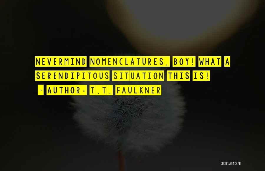 T.T. Faulkner Quotes: Nevermind Nomenclatures, Boy! What A Serendipitous Situation This Is!