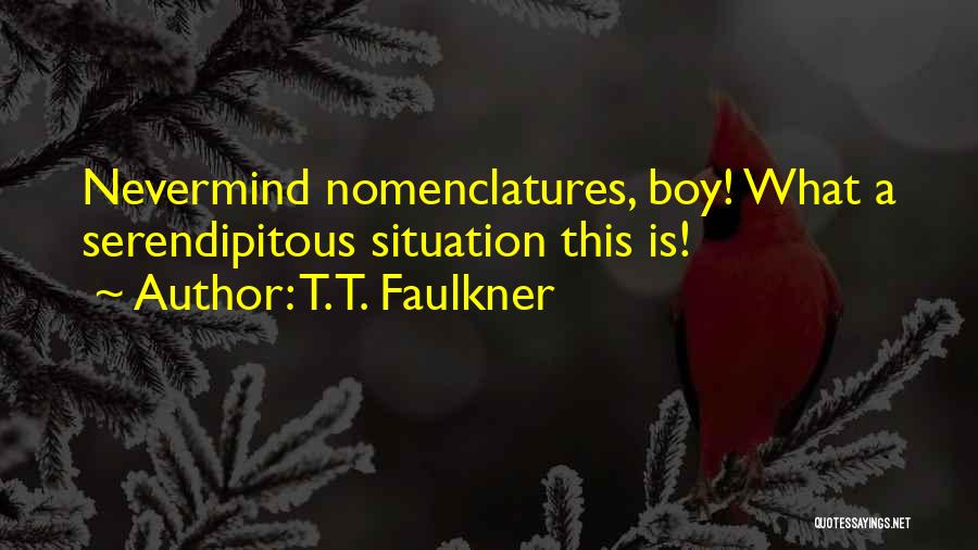 T.T. Faulkner Quotes: Nevermind Nomenclatures, Boy! What A Serendipitous Situation This Is!