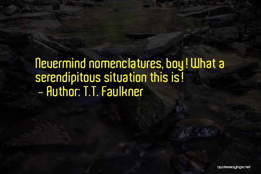 T.T. Faulkner Quotes: Nevermind Nomenclatures, Boy! What A Serendipitous Situation This Is!