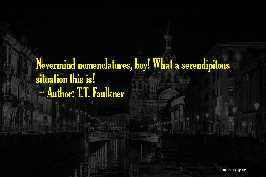 T.T. Faulkner Quotes: Nevermind Nomenclatures, Boy! What A Serendipitous Situation This Is!