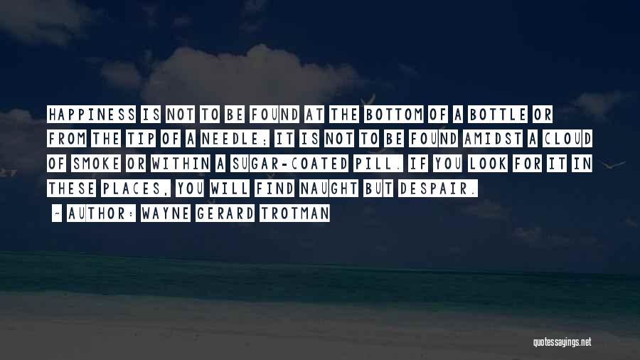 Wayne Gerard Trotman Quotes: Happiness Is Not To Be Found At The Bottom Of A Bottle Or From The Tip Of A Needle; It