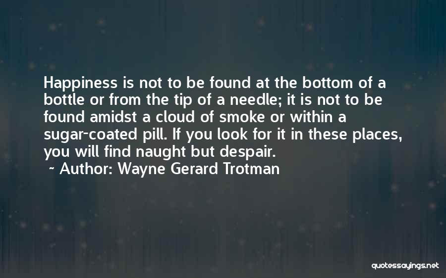 Wayne Gerard Trotman Quotes: Happiness Is Not To Be Found At The Bottom Of A Bottle Or From The Tip Of A Needle; It
