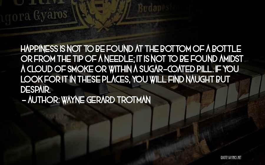 Wayne Gerard Trotman Quotes: Happiness Is Not To Be Found At The Bottom Of A Bottle Or From The Tip Of A Needle; It