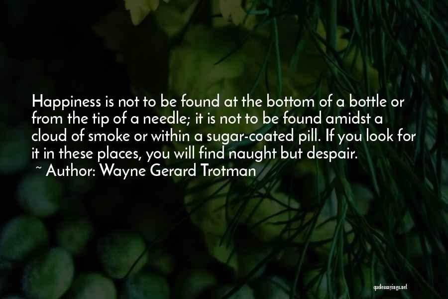 Wayne Gerard Trotman Quotes: Happiness Is Not To Be Found At The Bottom Of A Bottle Or From The Tip Of A Needle; It