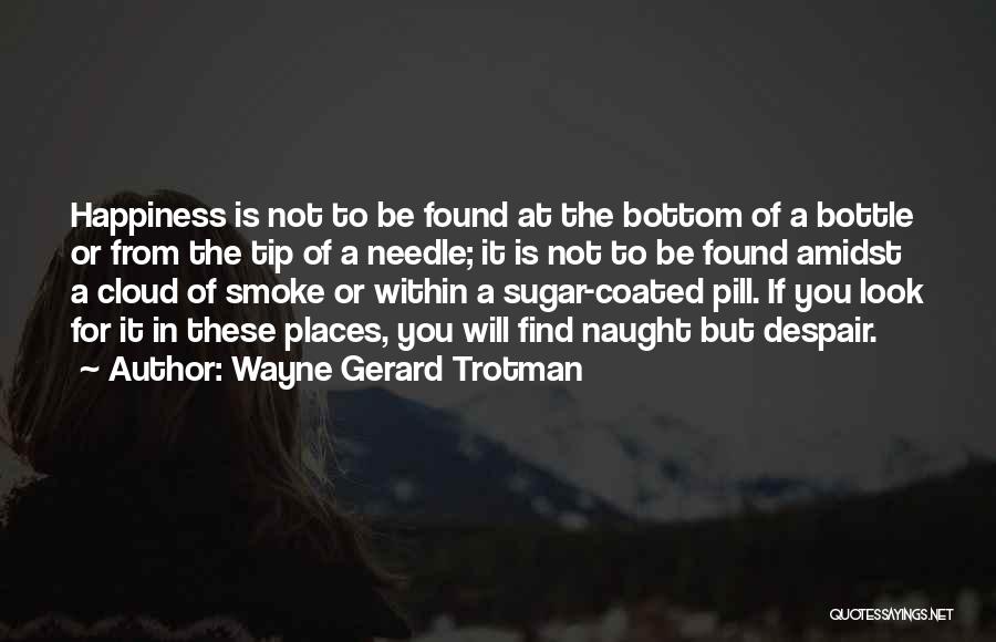 Wayne Gerard Trotman Quotes: Happiness Is Not To Be Found At The Bottom Of A Bottle Or From The Tip Of A Needle; It
