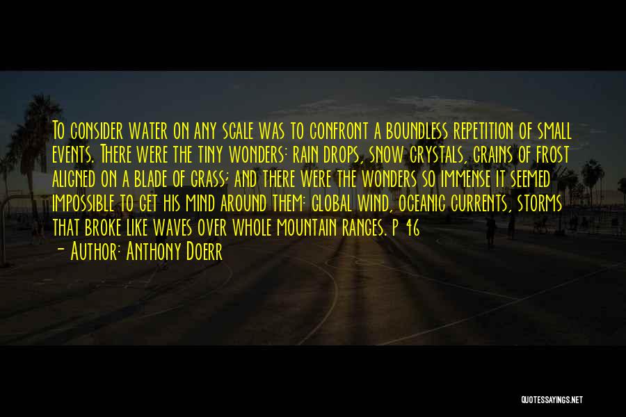 Anthony Doerr Quotes: To Consider Water On Any Scale Was To Confront A Boundless Repetition Of Small Events. There Were The Tiny Wonders: