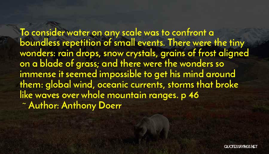 Anthony Doerr Quotes: To Consider Water On Any Scale Was To Confront A Boundless Repetition Of Small Events. There Were The Tiny Wonders: