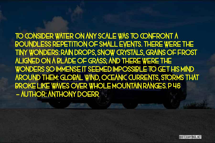 Anthony Doerr Quotes: To Consider Water On Any Scale Was To Confront A Boundless Repetition Of Small Events. There Were The Tiny Wonders: