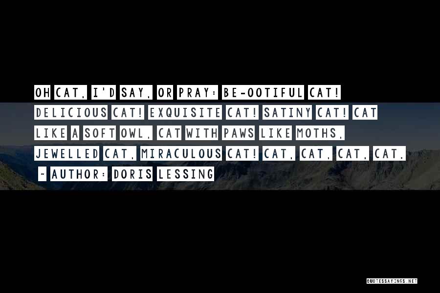 Doris Lessing Quotes: Oh Cat, I'd Say, Or Pray: Be-ootiful Cat! Delicious Cat! Exquisite Cat! Satiny Cat! Cat Like A Soft Owl, Cat