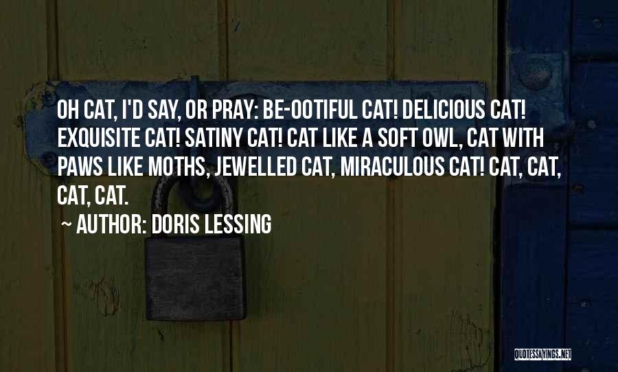 Doris Lessing Quotes: Oh Cat, I'd Say, Or Pray: Be-ootiful Cat! Delicious Cat! Exquisite Cat! Satiny Cat! Cat Like A Soft Owl, Cat