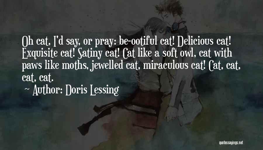Doris Lessing Quotes: Oh Cat, I'd Say, Or Pray: Be-ootiful Cat! Delicious Cat! Exquisite Cat! Satiny Cat! Cat Like A Soft Owl, Cat