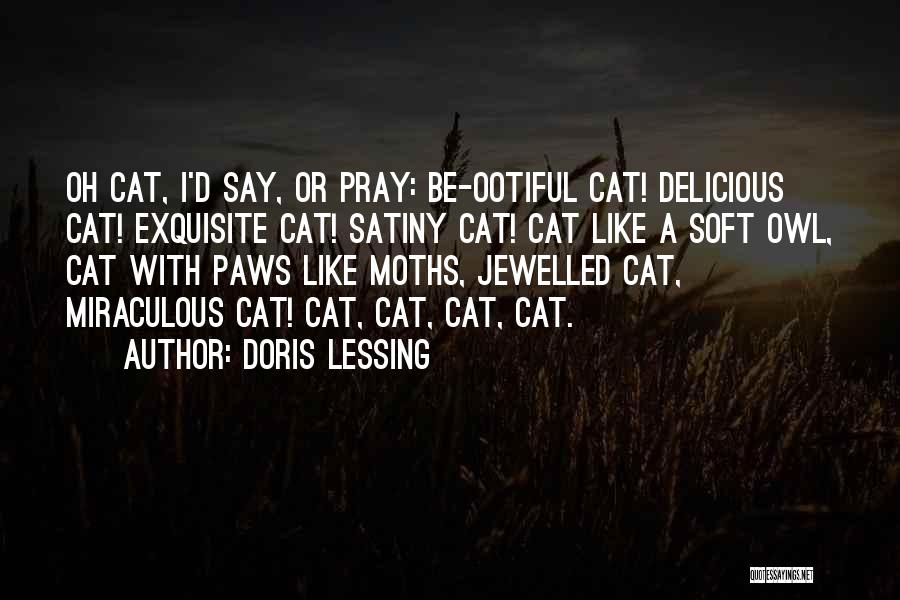 Doris Lessing Quotes: Oh Cat, I'd Say, Or Pray: Be-ootiful Cat! Delicious Cat! Exquisite Cat! Satiny Cat! Cat Like A Soft Owl, Cat