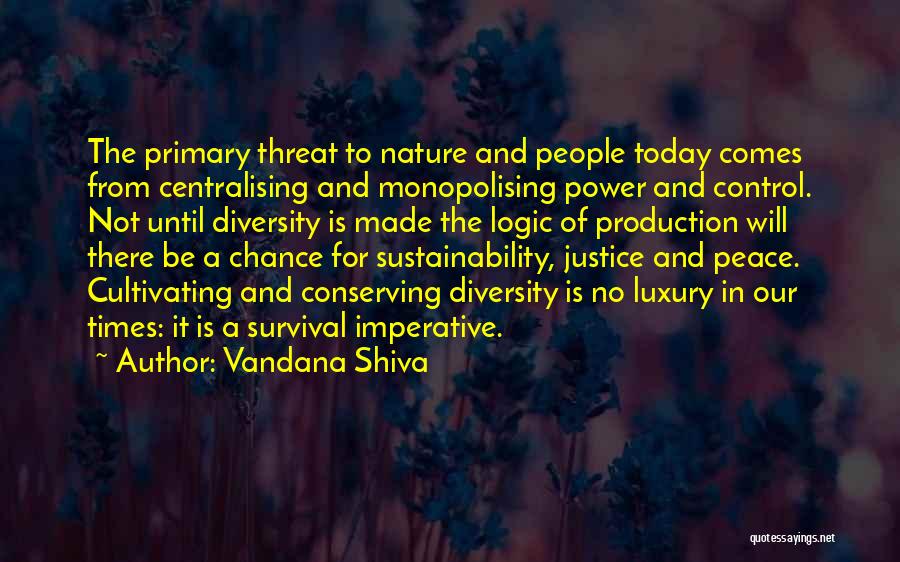 Vandana Shiva Quotes: The Primary Threat To Nature And People Today Comes From Centralising And Monopolising Power And Control. Not Until Diversity Is