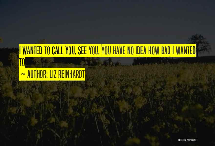 Liz Reinhardt Quotes: I Wanted To Call You. See You. You Have No Idea How Bad I Wanted To