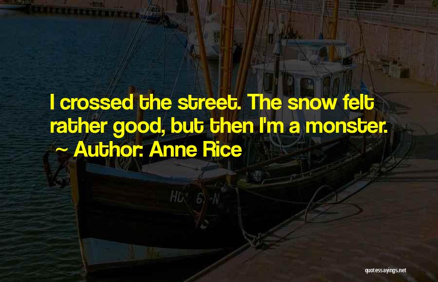 Anne Rice Quotes: I Crossed The Street. The Snow Felt Rather Good, But Then I'm A Monster.