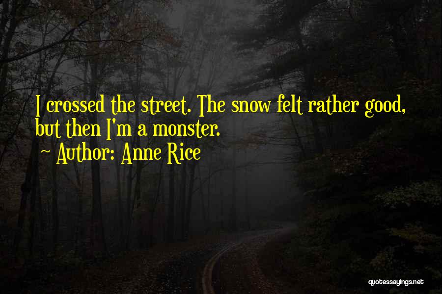 Anne Rice Quotes: I Crossed The Street. The Snow Felt Rather Good, But Then I'm A Monster.