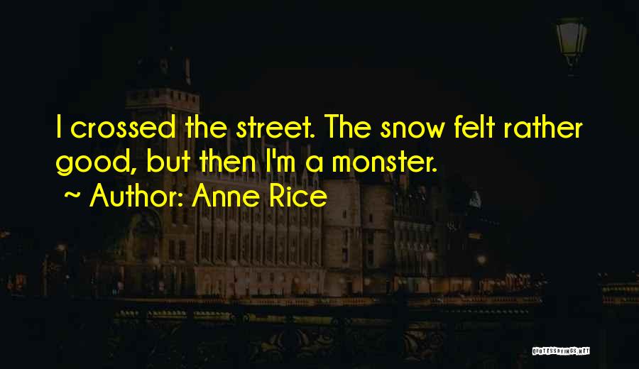 Anne Rice Quotes: I Crossed The Street. The Snow Felt Rather Good, But Then I'm A Monster.