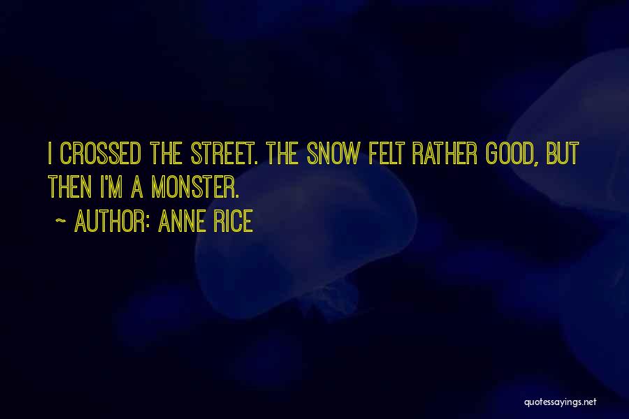 Anne Rice Quotes: I Crossed The Street. The Snow Felt Rather Good, But Then I'm A Monster.