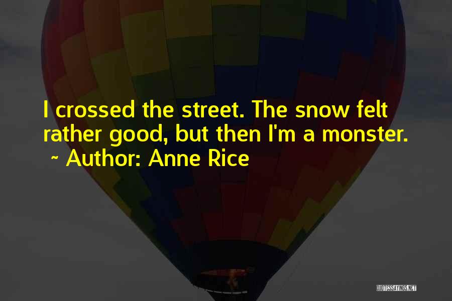 Anne Rice Quotes: I Crossed The Street. The Snow Felt Rather Good, But Then I'm A Monster.