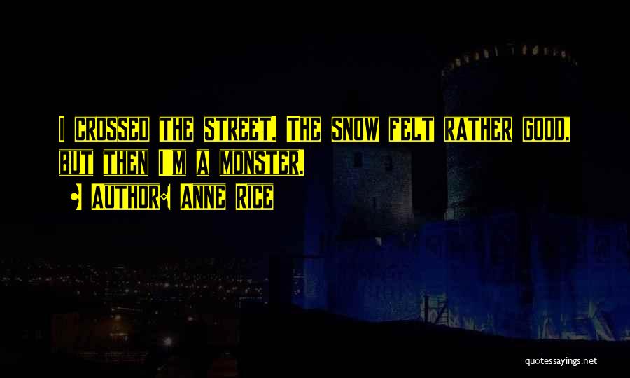 Anne Rice Quotes: I Crossed The Street. The Snow Felt Rather Good, But Then I'm A Monster.