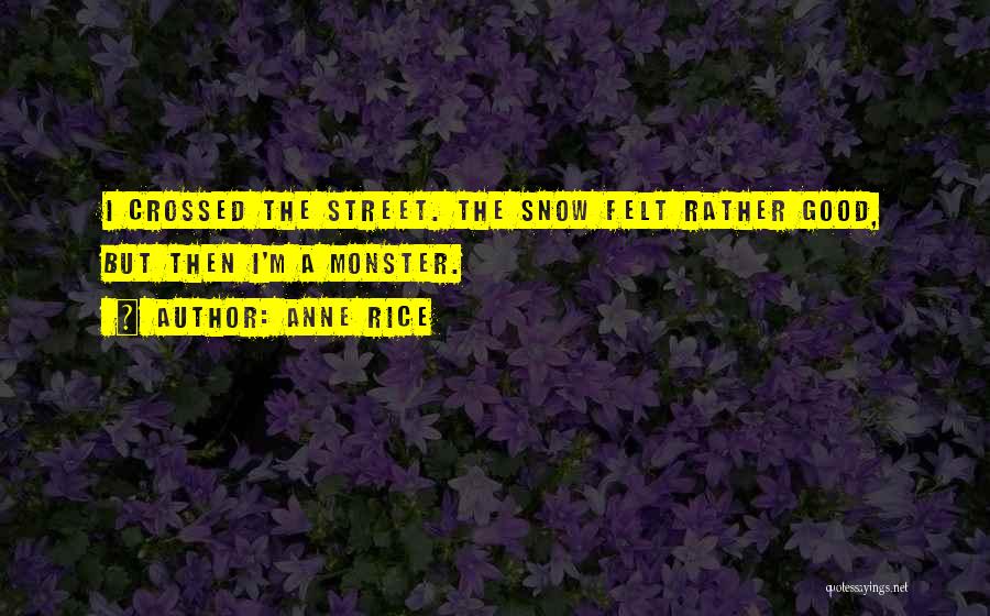 Anne Rice Quotes: I Crossed The Street. The Snow Felt Rather Good, But Then I'm A Monster.
