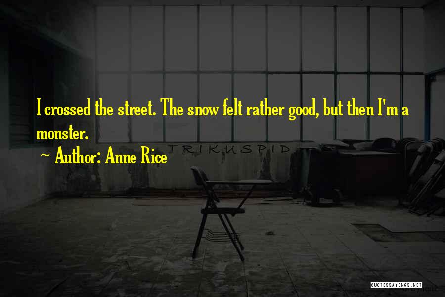 Anne Rice Quotes: I Crossed The Street. The Snow Felt Rather Good, But Then I'm A Monster.