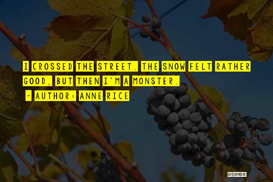 Anne Rice Quotes: I Crossed The Street. The Snow Felt Rather Good, But Then I'm A Monster.