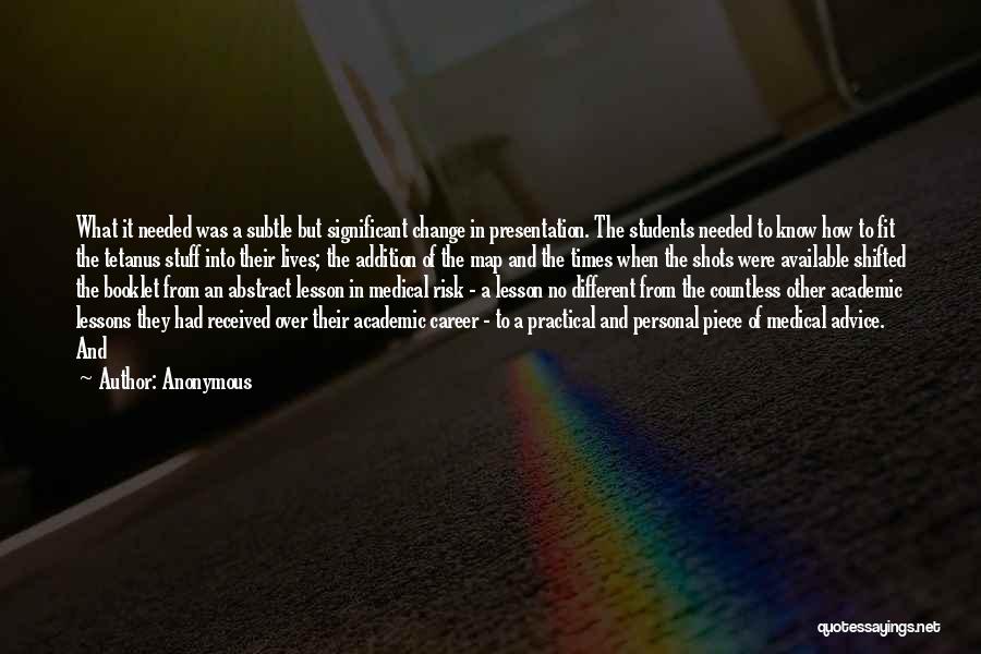 Anonymous Quotes: What It Needed Was A Subtle But Significant Change In Presentation. The Students Needed To Know How To Fit The