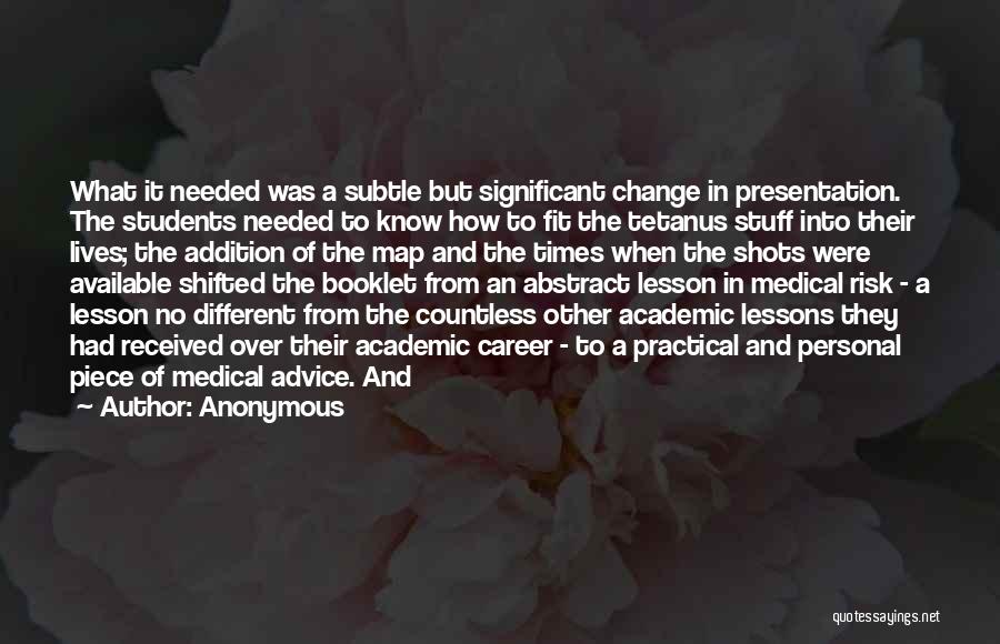 Anonymous Quotes: What It Needed Was A Subtle But Significant Change In Presentation. The Students Needed To Know How To Fit The