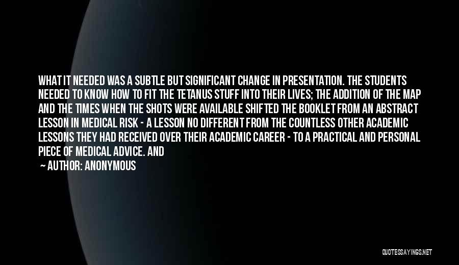 Anonymous Quotes: What It Needed Was A Subtle But Significant Change In Presentation. The Students Needed To Know How To Fit The