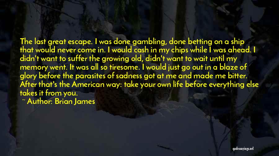 Brian James Quotes: The Last Great Escape. I Was Done Gambling, Done Betting On A Ship That Would Never Come In. I Would