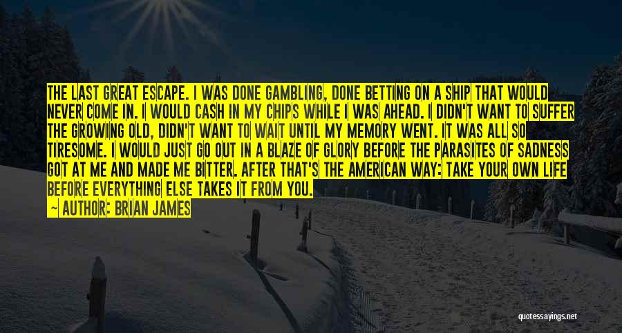 Brian James Quotes: The Last Great Escape. I Was Done Gambling, Done Betting On A Ship That Would Never Come In. I Would