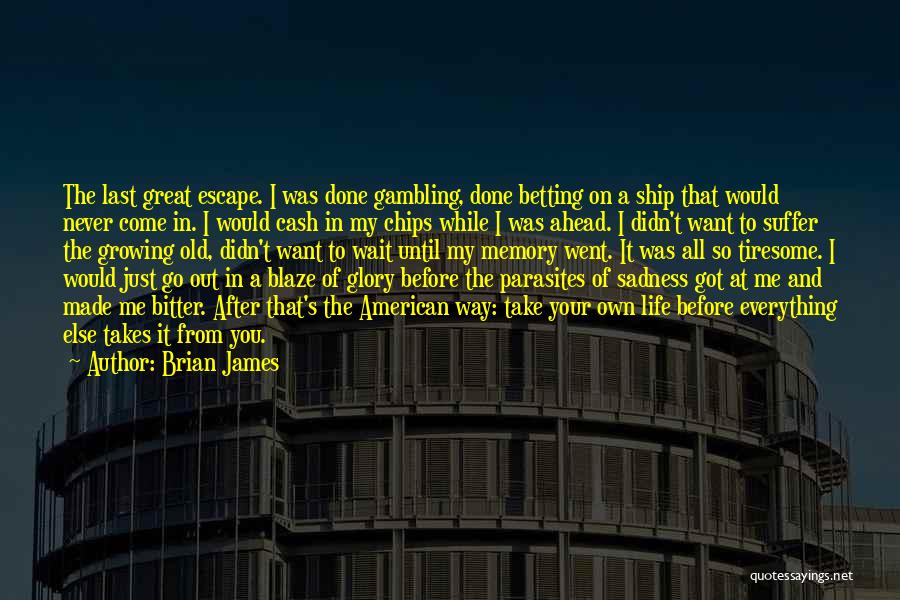 Brian James Quotes: The Last Great Escape. I Was Done Gambling, Done Betting On A Ship That Would Never Come In. I Would