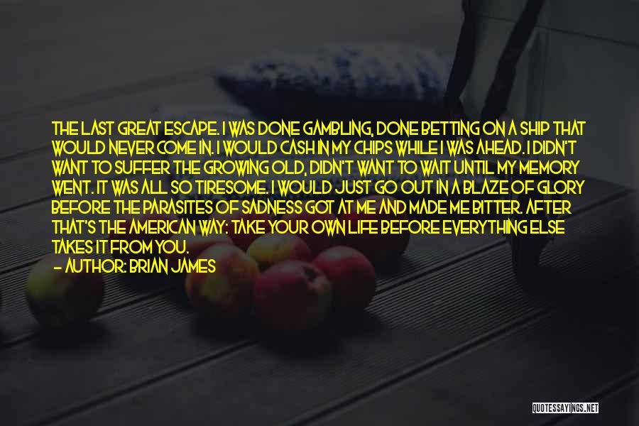 Brian James Quotes: The Last Great Escape. I Was Done Gambling, Done Betting On A Ship That Would Never Come In. I Would