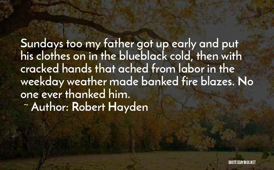 Robert Hayden Quotes: Sundays Too My Father Got Up Early And Put His Clothes On In The Blueblack Cold, Then With Cracked Hands