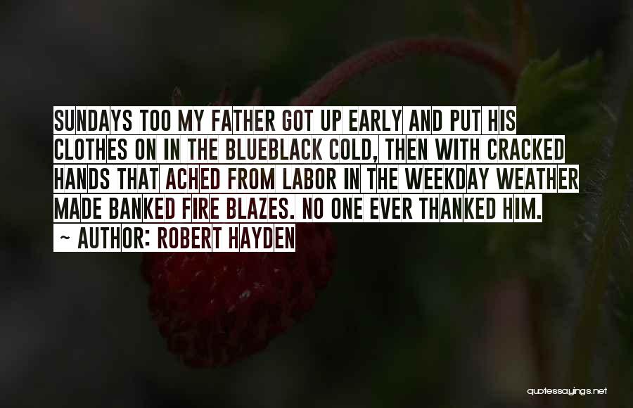 Robert Hayden Quotes: Sundays Too My Father Got Up Early And Put His Clothes On In The Blueblack Cold, Then With Cracked Hands