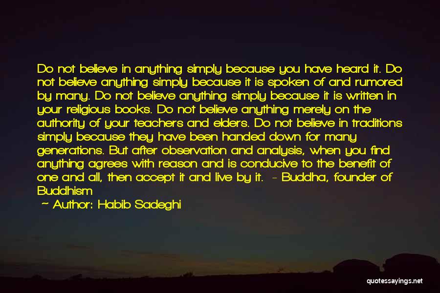 Habib Sadeghi Quotes: Do Not Believe In Anything Simply Because You Have Heard It. Do Not Believe Anything Simply Because It Is Spoken