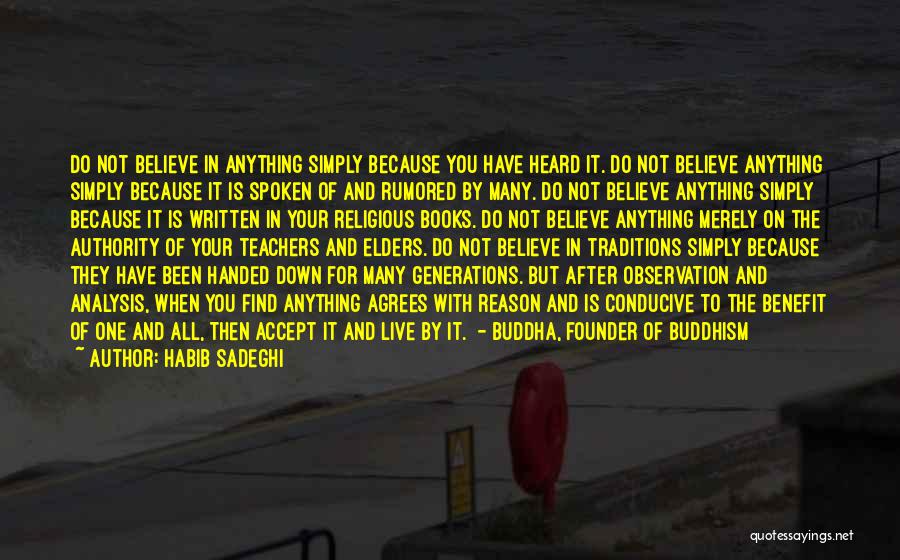 Habib Sadeghi Quotes: Do Not Believe In Anything Simply Because You Have Heard It. Do Not Believe Anything Simply Because It Is Spoken